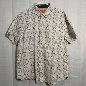 Tallia Sport Button Down Shirt XL White Hummingbird Floral Print Short Sleeve